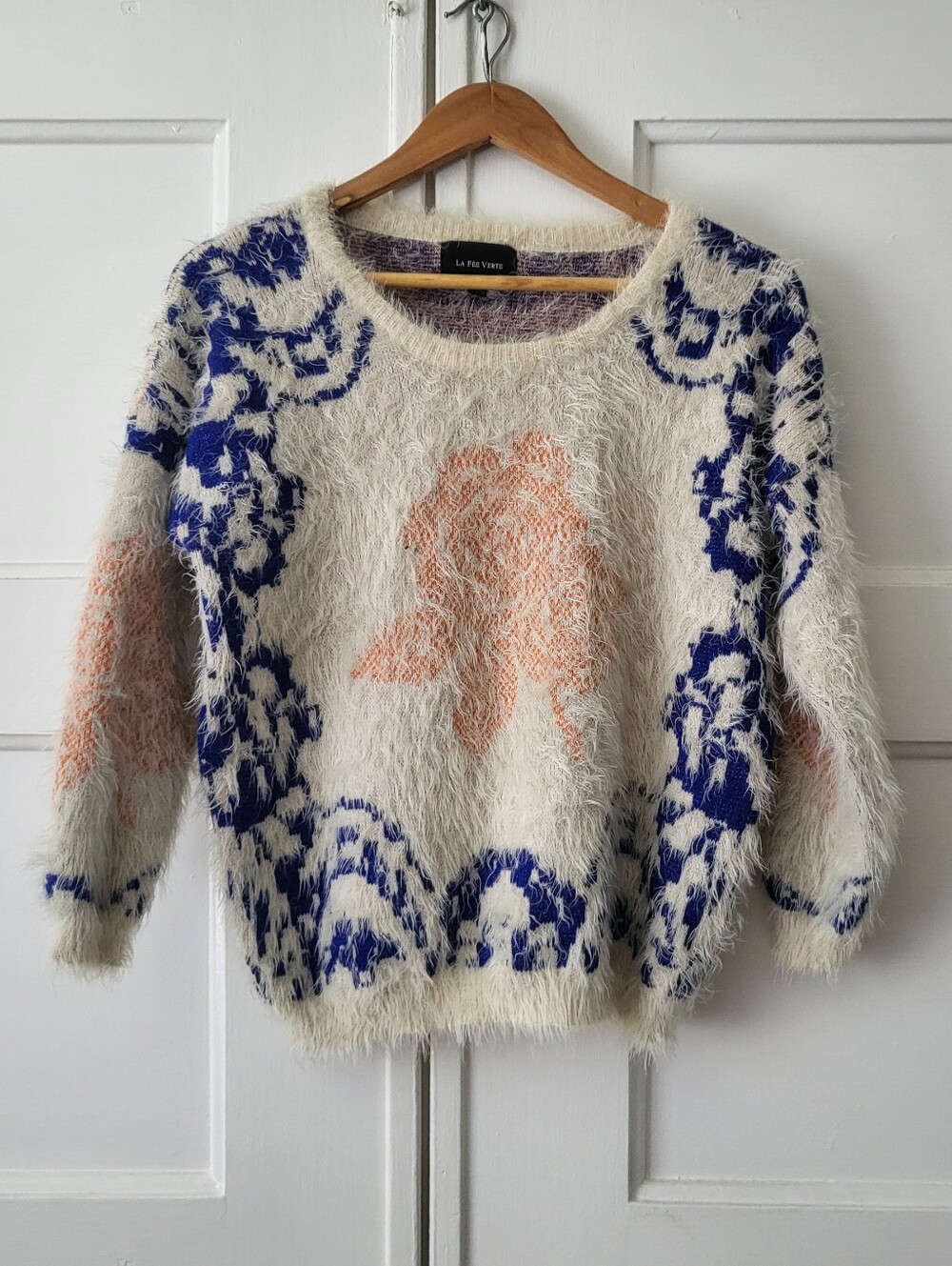 Anthropologie La Fee Verte Sweater Womens Fuzzy Mohair Rose Floral Pullover XS